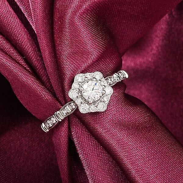 Modani G VVS1 White Diamond Vintage Floral Ring In 950 Platinum 0.54 Ctw