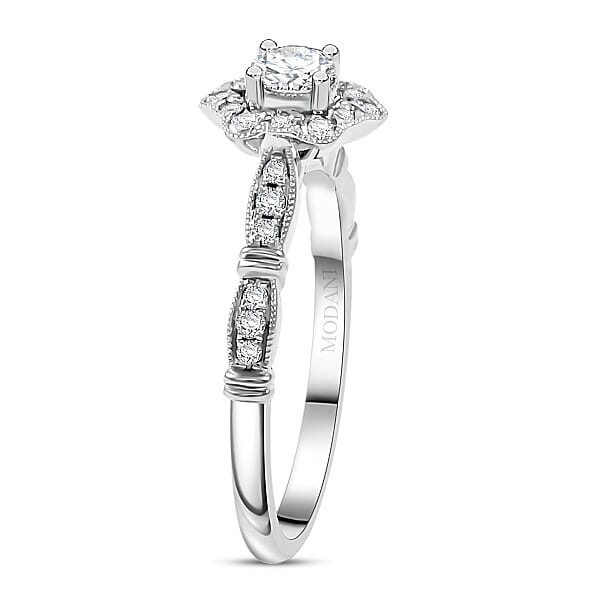 Modani G VVS1 White Diamond Vintage Floral Ring In 950 Platinum 0.54 Ctw