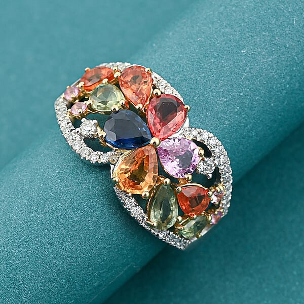 Modani Multi Sapphire And Diamond 2.38 Ctw Ring In 950 Platinum And 18K Yellow Gold 5.72 Grams