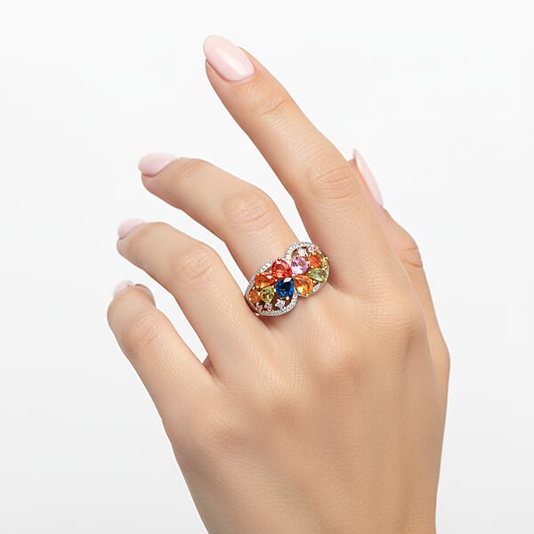 Modani Multi Sapphire And Diamond 2.38 Ctw Ring In 950 Platinum And 18K Yellow Gold 5.72 Grams
