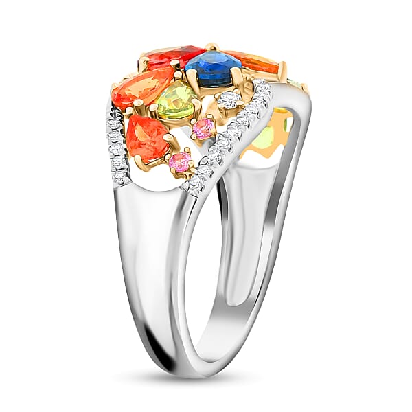 Modani Multi Sapphire And Diamond 2.38 Ctw Ring In 950 Platinum And 18K Yellow Gold 5.72 Grams