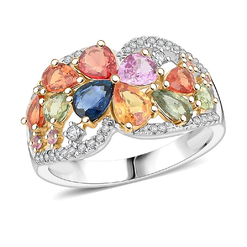 Modani Multi Sapphire and Diamond 2.38 ctw Ring in 950 Platinum and 18K Yellow Gold 5.72 Grams