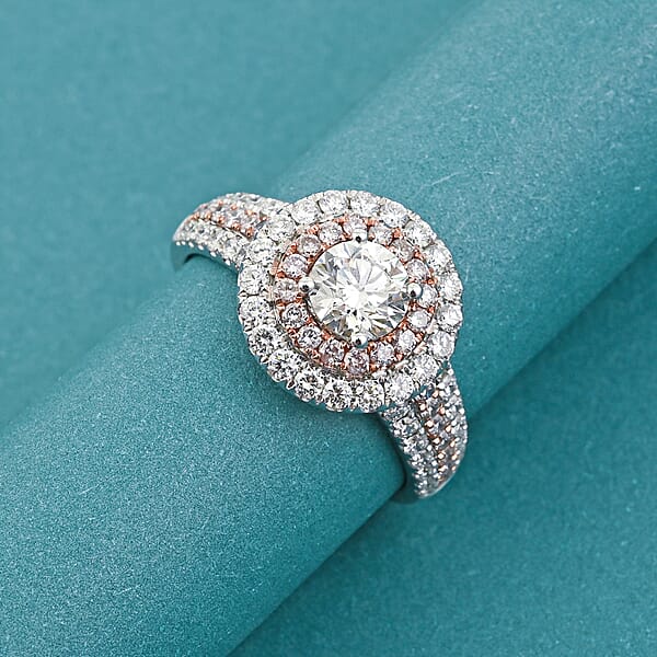 Modani Natural Pink And White Diamond 1.49 Ctw Ring In 950 Platinum And 14K Rose Gold 5.10 Grams