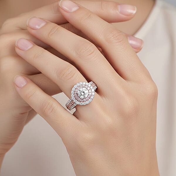 Modani Natural Pink And White Diamond 1.49 Ctw Ring In 950 Platinum And 14K Rose Gold 5.10 Grams