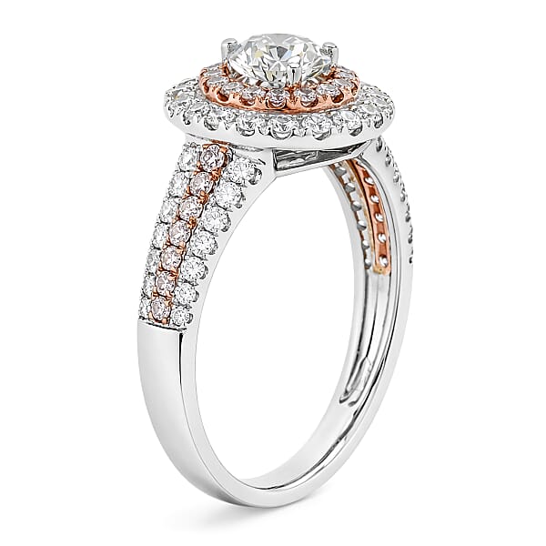 Modani Natural Pink And White Diamond 1.49 Ctw Ring In 950 Platinum And 14K Rose Gold 5.10 Grams