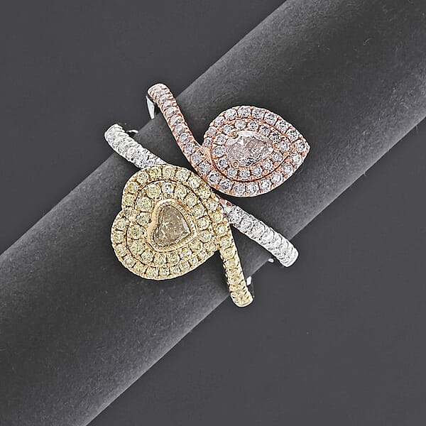 Modani Natural SI Pink Yellow And White Diamond Ring In 950 Platinum 18K Yellow & Rose Gold 1.13 Ctw