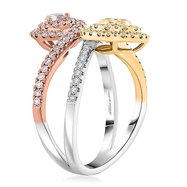 Modani Natural SI Pink Yellow And White Diamond Ring In 950 Platinum 18K Yellow & Rose Gold 1.13 Ctw