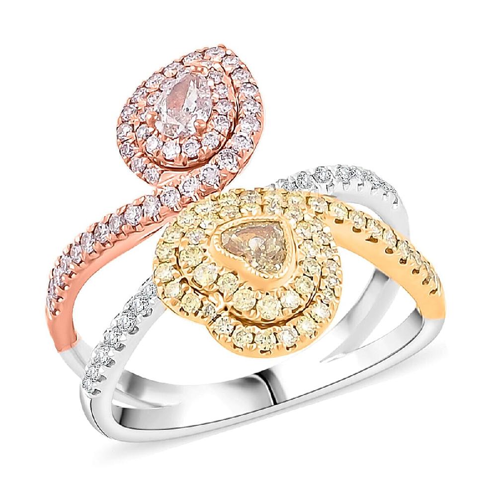 Modani Natural SI Pink Yellow and White Diamond Ring in 950 Platinum 18K Yellow & Rose Gold 1.13 ctw