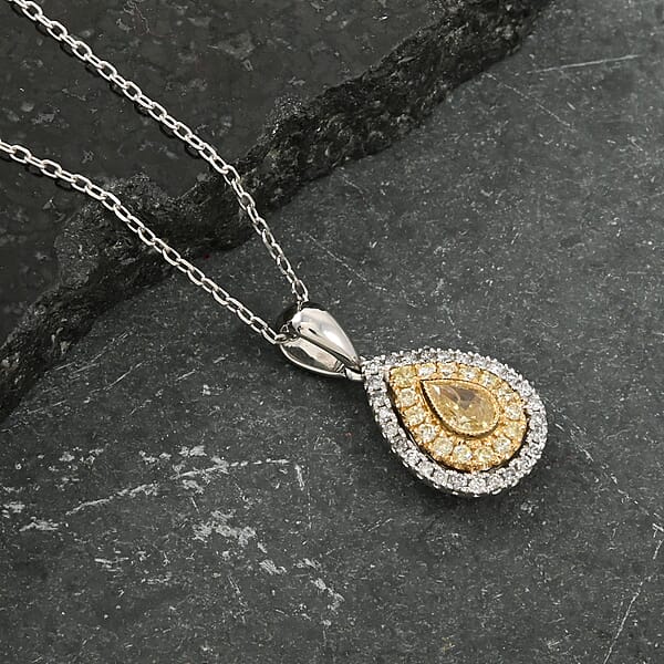 Modani Natural Yellow And White Diamond 0.41 Ctw Pendant Necklace In 950 Platinum And 18K Yellow Gold 18 Inches