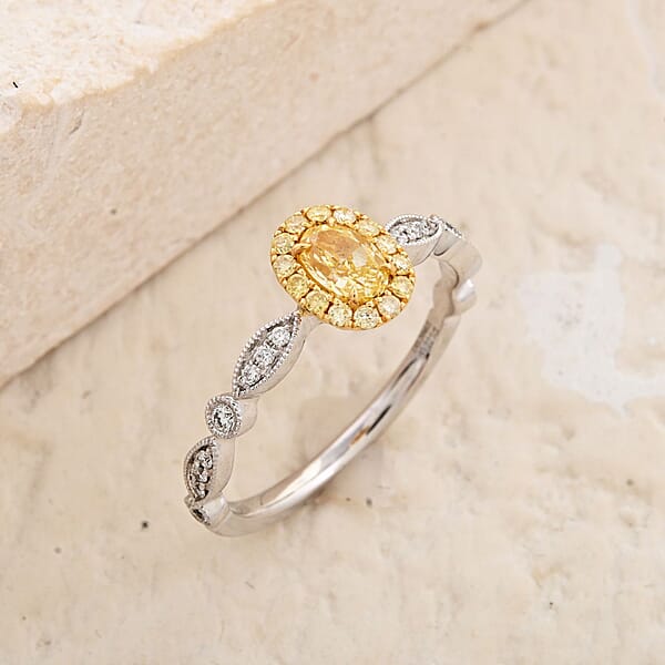 Modani Natural Yellow And White Diamond 0.50 Ctw Ring In 18K White And Yellow Gold