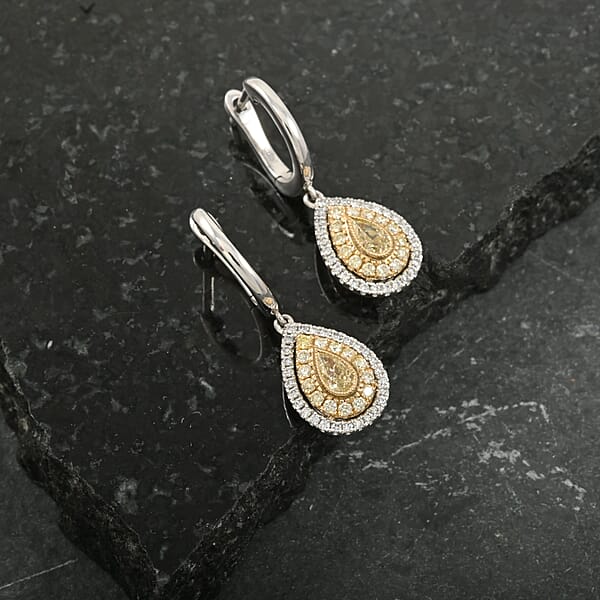 Modani Natural Yellow And White Diamond 0.67 Ctw Earrings In 950 Platinum And 18K Yellow Gold 4.85 Grams