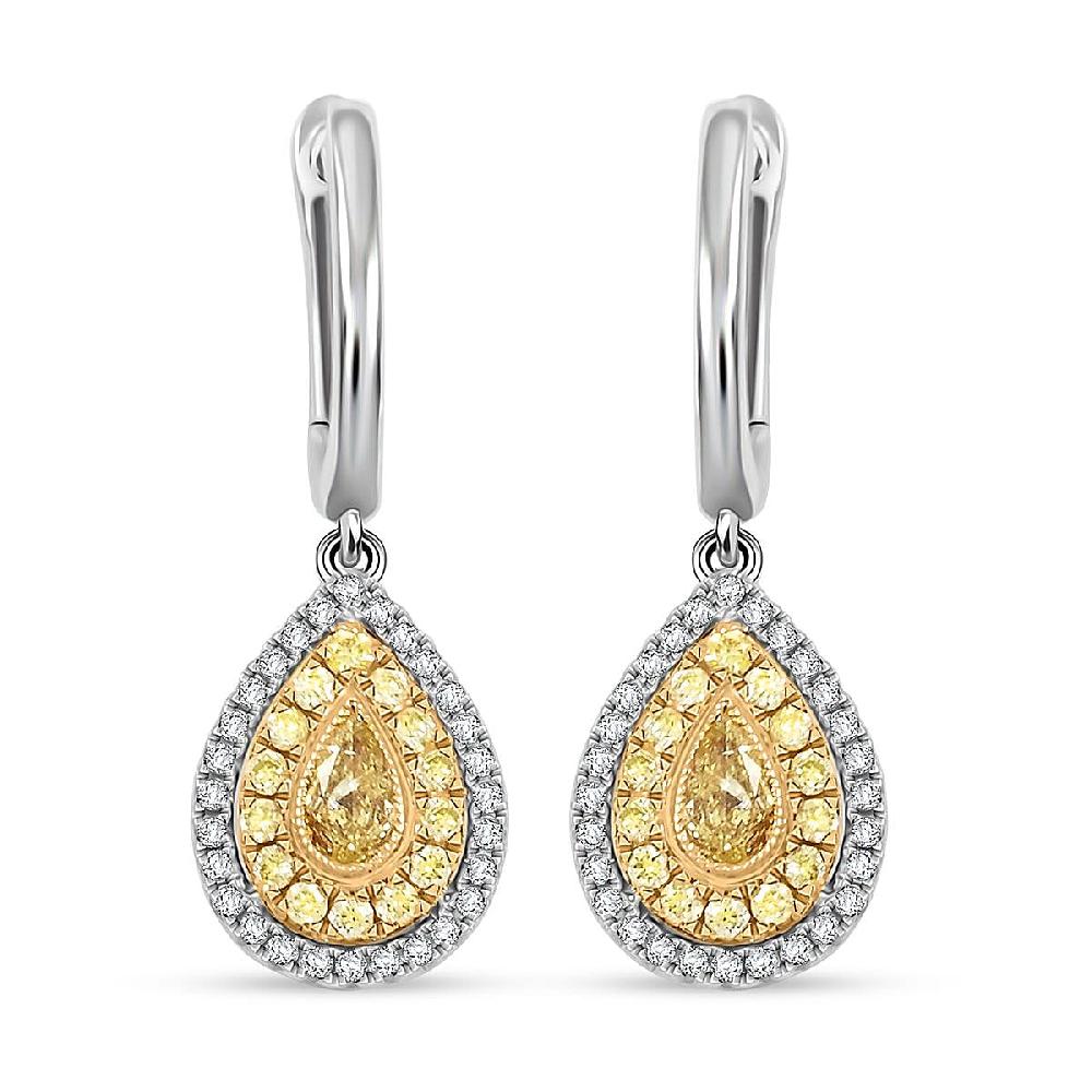 Modani Natural Yellow and White Diamond 0.67 ctw Earrings in 950 Platinum and 18K Yellow Gold 4.85 Grams