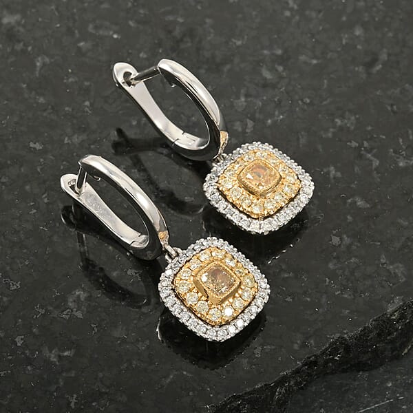 Modani Natural Yellow And White Diamond 0.69 Ctw Earrings In 950 Platinum And 18K Yellow Gold 4.86 Grams