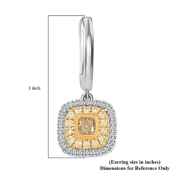 Modani Natural Yellow And White Diamond 0.69 Ctw Earrings In 950 Platinum And 18K Yellow Gold 4.86 Grams