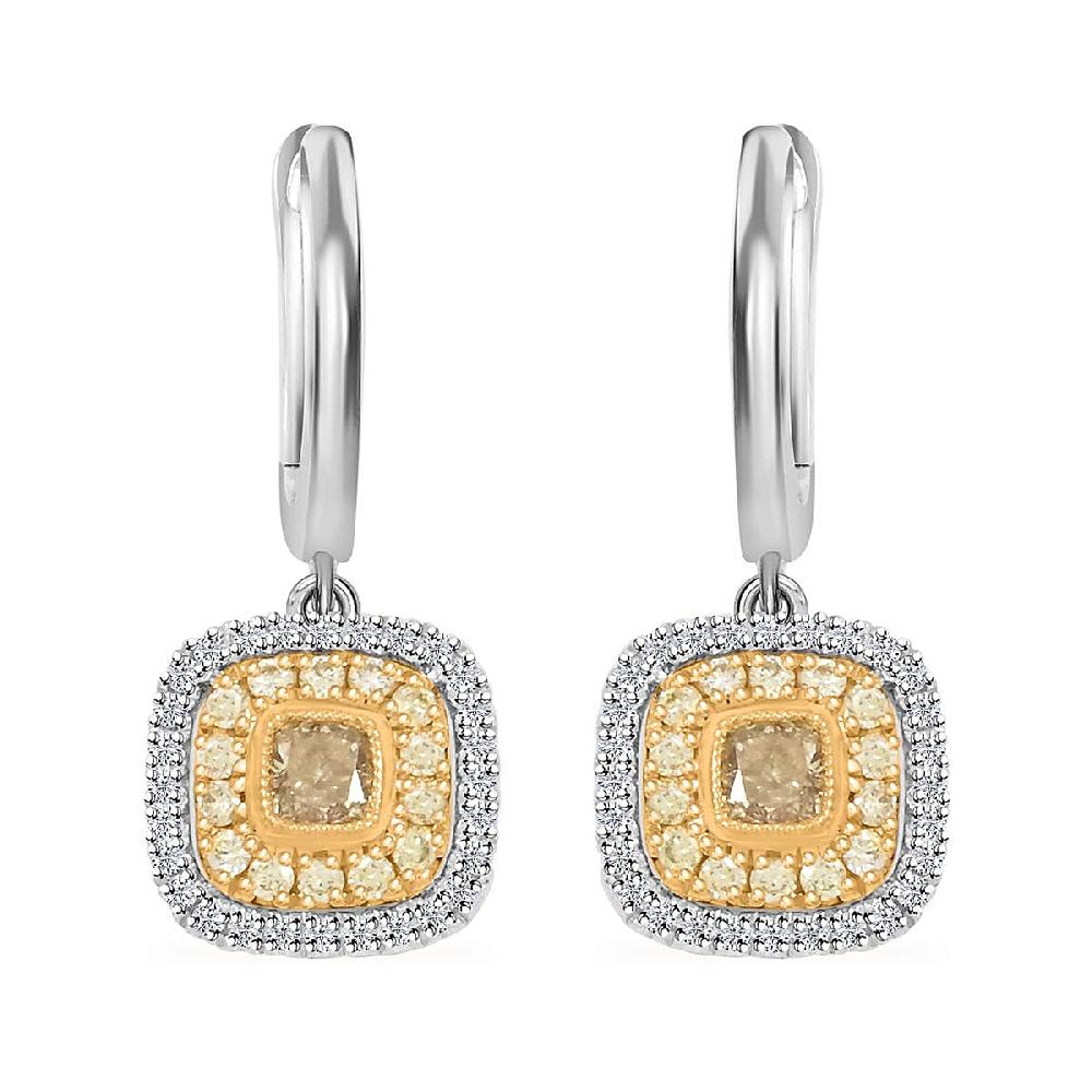 Modani Natural Yellow and White Diamond 0.69 ctw Earrings in 950 Platinum and 18K Yellow Gold 4.86 Grams