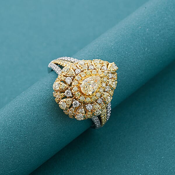 Modani Natural Yellow And White Diamond 1.27 Ctw Ring In 18K White And Yellow Gold 5.85 Grams
