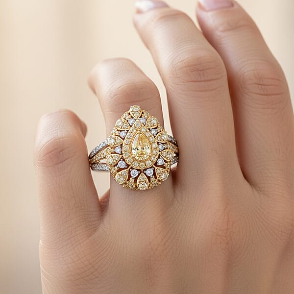 Modani Natural Yellow And White Diamond 1.27 Ctw Ring In 18K White And Yellow Gold 5.85 Grams