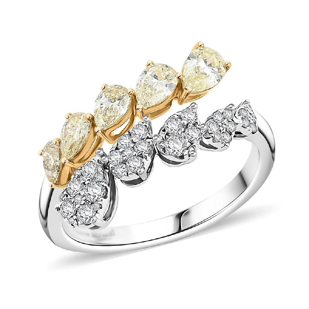 Modani Natural Yellow and White Diamond Ring in 950 Platinum and 14K Yellow Gold 1.08 ctw