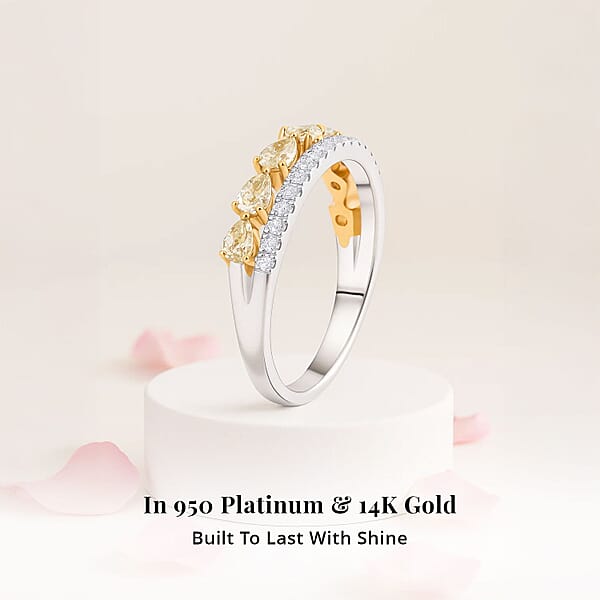 Modani Natural Yellow Diamond And White Diamond SI 0.86 Ctw Ring In 950 Platinum And 14K Yellow Gold