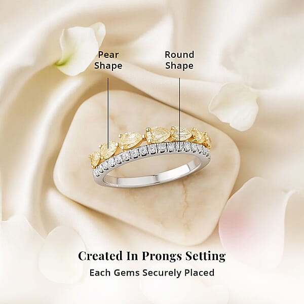 Modani Natural Yellow Diamond And White Diamond SI 0.86 Ctw Ring In 950 Platinum And 14K Yellow Gold