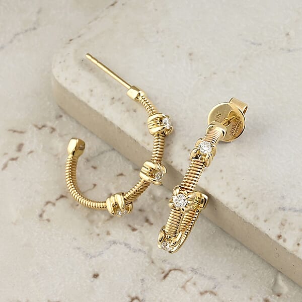 Modani White Diamond 0.20 Ctw Earrings In 14K Yellow Gold