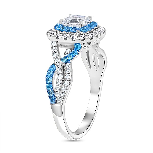 Modani White Diamond F VS And Paraiba Tourmaline 1.35 Ctw Ring In 950 Platinum 5.40 Grams