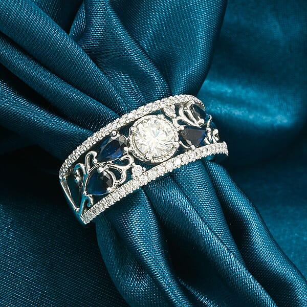 Modani White Diamond (VS G) And Blue Sapphire 1.76 Ctw Ring In 950 Platinum 9.55 Grams