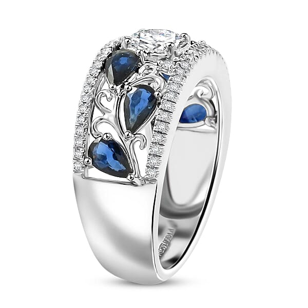 Modani White Diamond (VS G) And Blue Sapphire 1.76 Ctw Ring In 950 Platinum 9.55 Grams