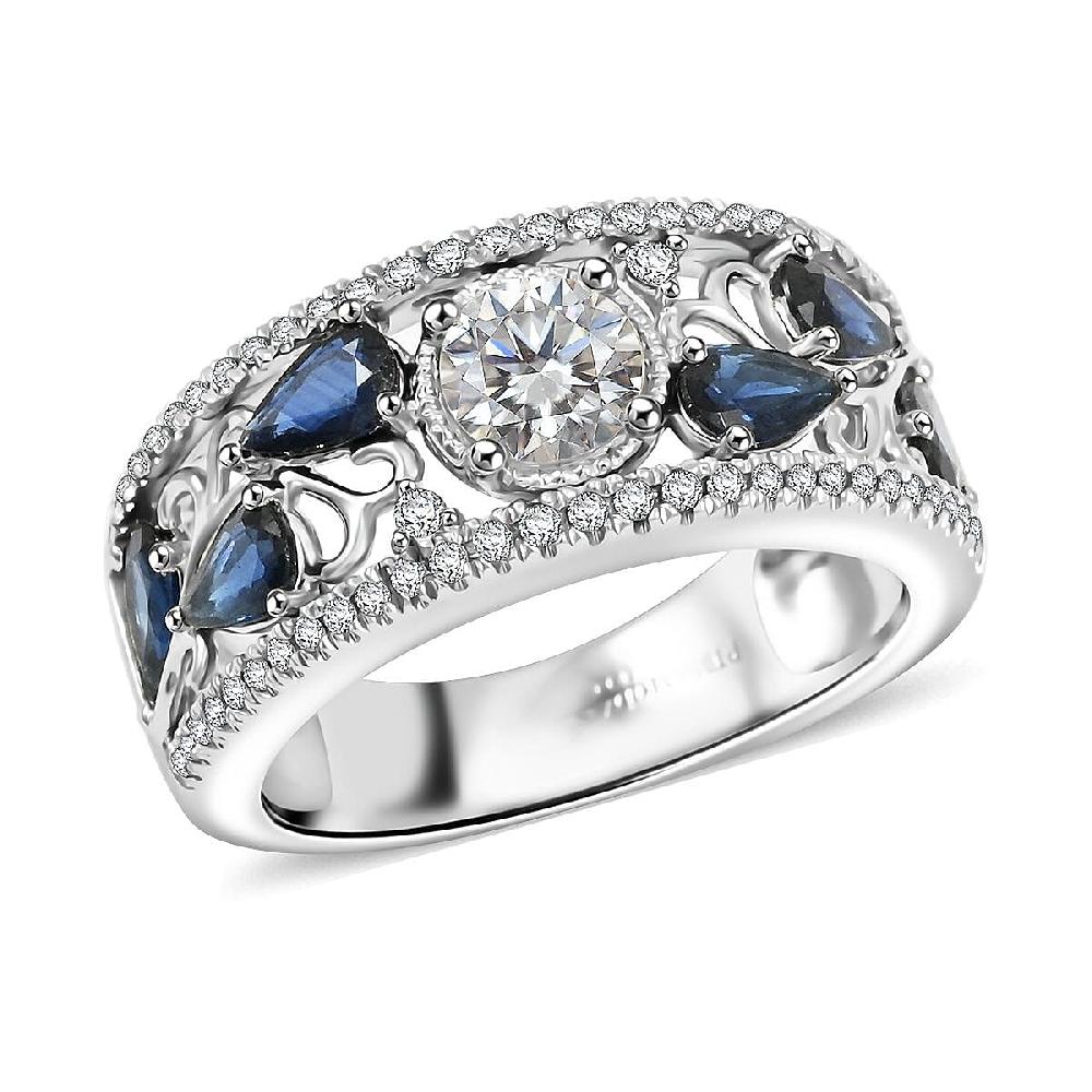 Modani White Diamond (VS G) and Blue Sapphire 1.76 ctw Ring in 950 Platinum 9.55 Grams