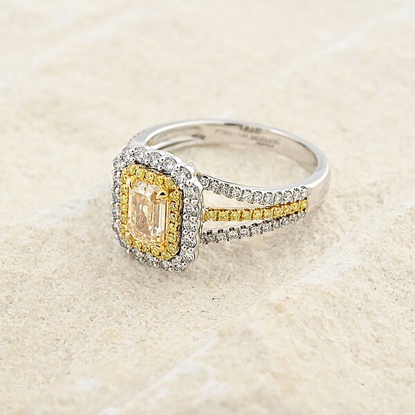 Modani Yellow And White Diamond 1.65 Ctw Ring In 950 Platinum And 14K Yellow Gold 6 Grams
