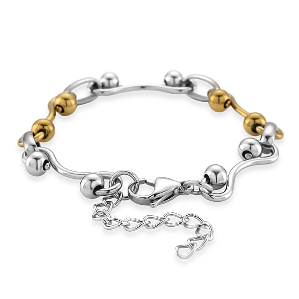 Modern Wave Link Chain Bracelet In ION Plated YG And Stainless Steel (7.00 In)