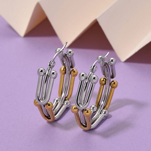 Moderna Cavallo Chain Hoop Earrings In ION Plated YG And Stainless Steel
