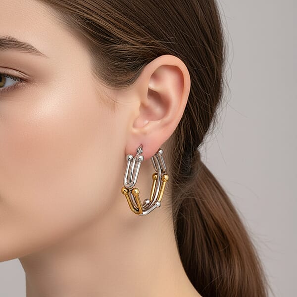 Moderna Cavallo Chain Hoop Earrings In ION Plated YG And Stainless Steel