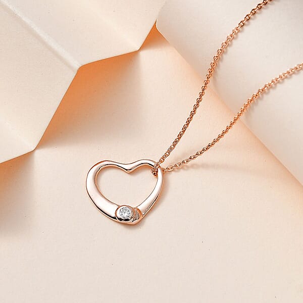 Moissanite 0.05 Ctw Bubble Heart Pendant Necklace Moissanite Heart Pendant Necklace Vermeil Rose Gold Over Sterling Silver Pendant Necklace 20 Inches Pendant Necklace