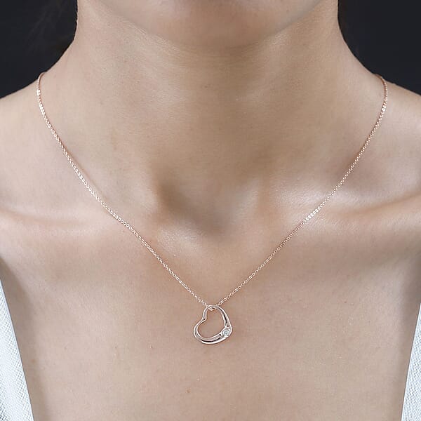 Moissanite 0.05 Ctw Bubble Heart Pendant Necklace Moissanite Heart Pendant Necklace Vermeil Rose Gold Over Sterling Silver Pendant Necklace 20 Inches Pendant Necklace
