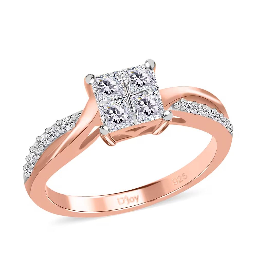 Moissanite 0.85 ctw Ring in Rhodium and Vermeil Rose Gold Over Sterling Silver