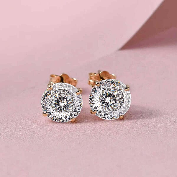 Moissanite 1.80 Ctw Earrings 10K Yellow Gold Earrings Stud Earrings Solitaire Studs Gold Studs 120 Facets Moissanite Earrings (Del. In 10-12 Days)