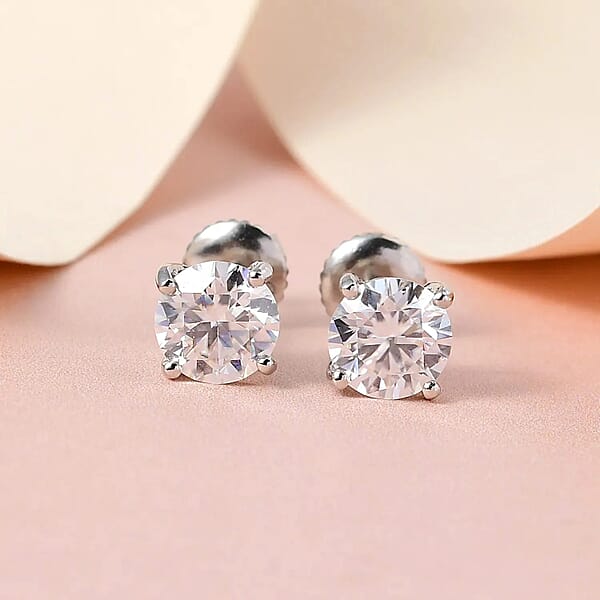 Moissanite 1.85 Ctw Solitaire Stud Earrings In 950 Platinum Moissanite Earrings Stud Earrings Platinum Earrings