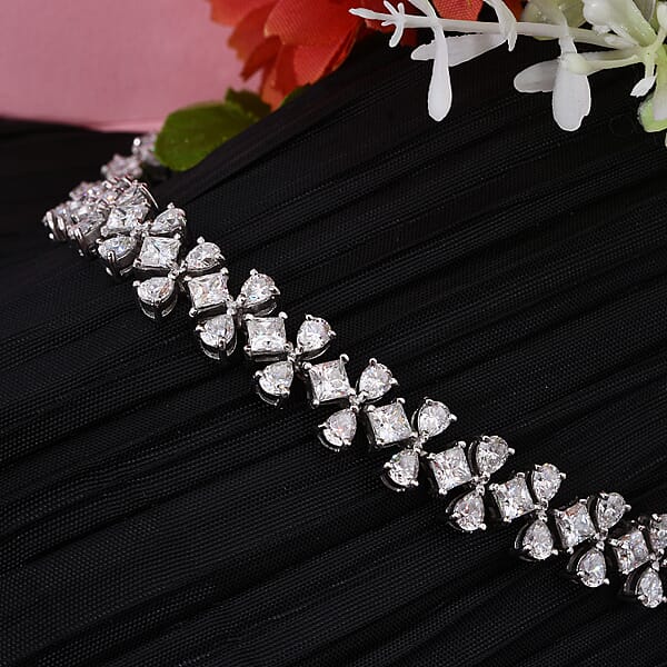Moissanite 14.85 Ctw Celestial Bow Bracelet In Rhodium Over Sterling Silv (7.25 In)