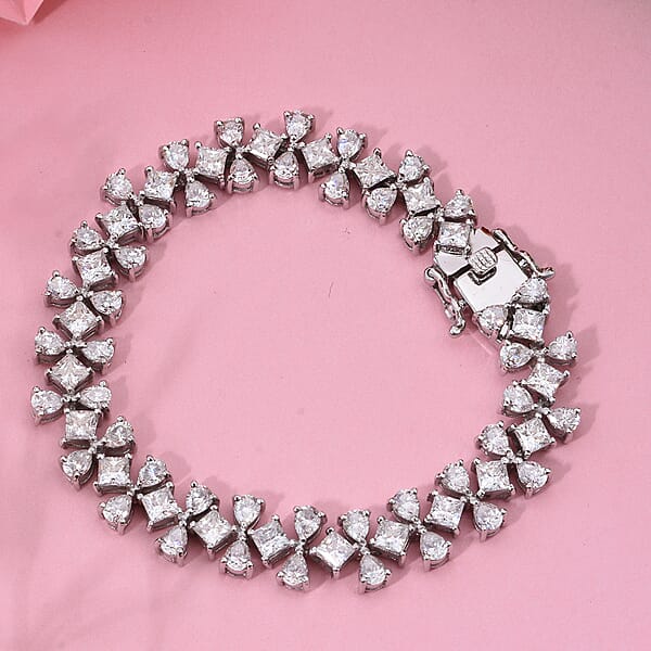Moissanite 14.85 Ctw Celestial Bow Bracelet In Rhodium Over Sterling Silv (7.25 In)