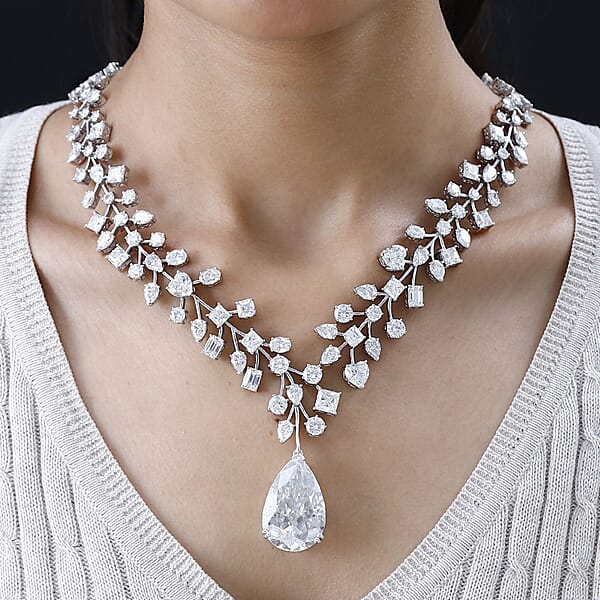 Moissanite 142.50 Ctw Necklace In Platinum Over Sterling Silver 18 Inches