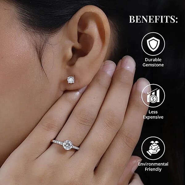 Moissanite 2.00 Ctw Stud Earrings And Ring In Vermeil Rose Gold Over Sterling Silver