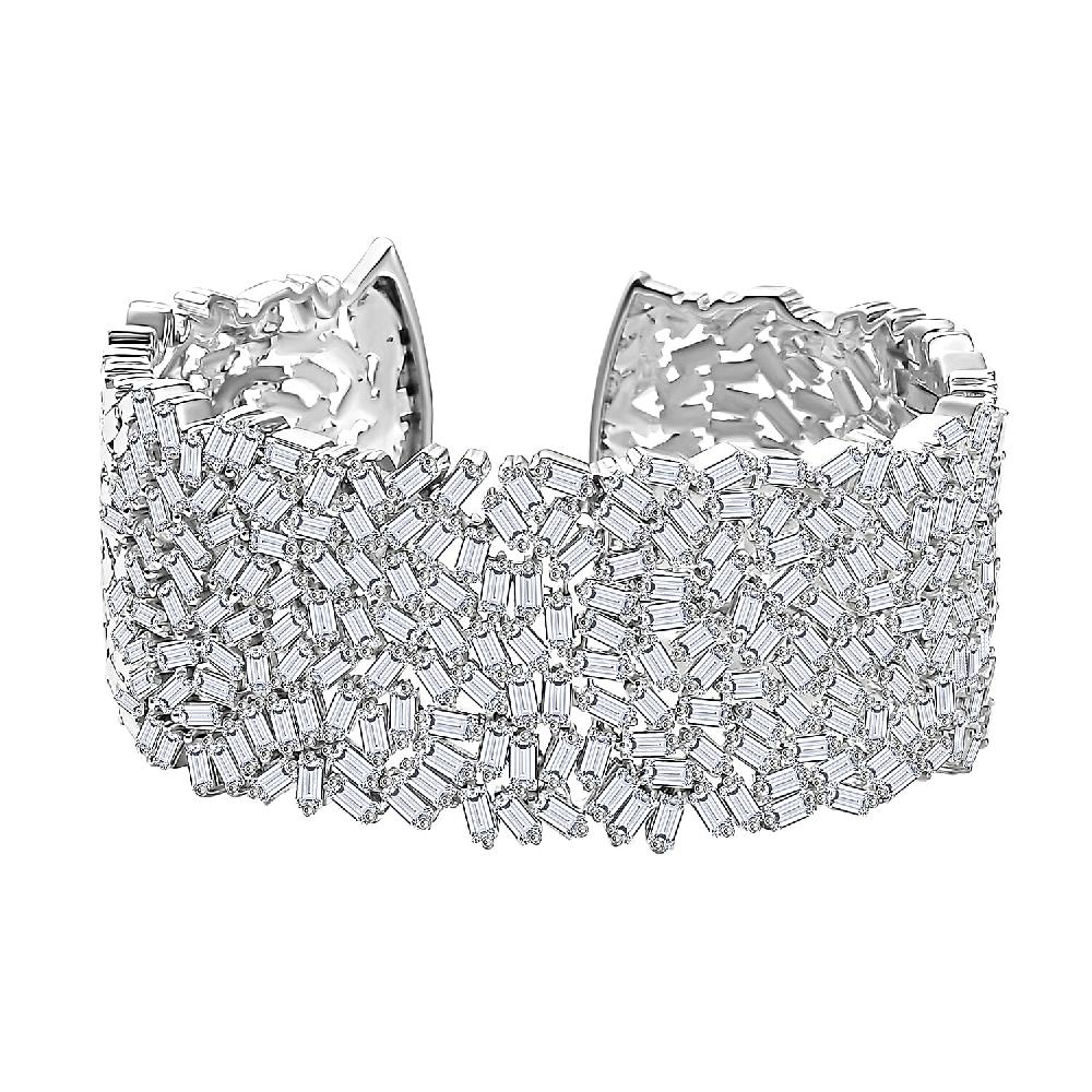 Moissanite 23.65 ctw Fire Crakers Cuff Bracelet in Rhodium Over Sterling Silver (7.25 In)