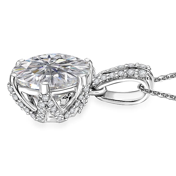 Moissanite 4.00 Ctw Crown Pendant Necklace In 10K White Gold 20 Inches