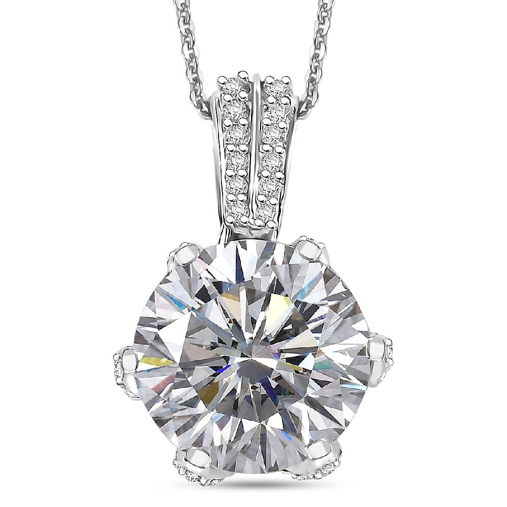 Moissanite 4.00 ctw Crown Pendant Necklace in 10K White Gold 20 Inches