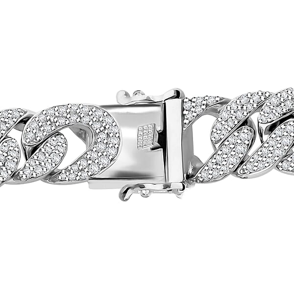Moissanite 9.10 Ctw Curb Chain Mens Bracelet In Rhodium Over Sterling Silver (6.50 In)