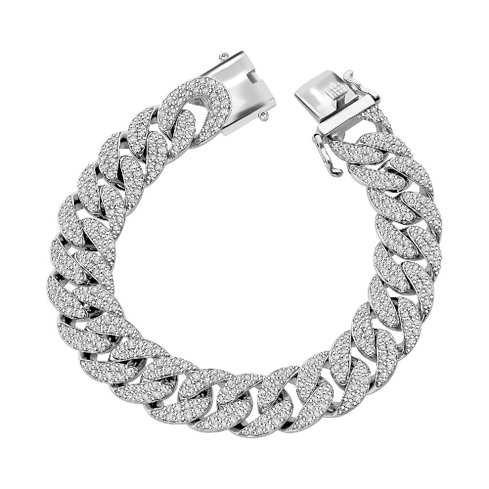 Moissanite 9.10 ctw Curb Chain Mens Bracelet in Rhodium Over Sterling Silver (6.50 In)