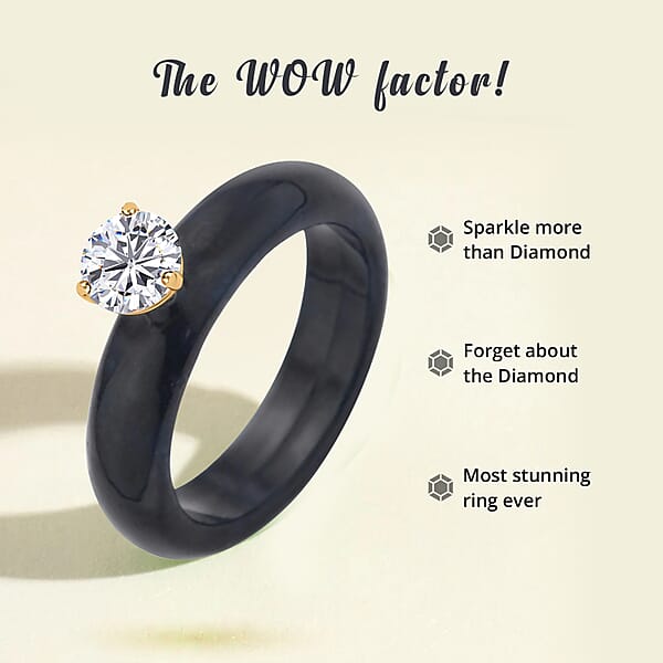 Moissanite And Black Jade (D) 10.30 Ctw Band Ring In Vermeil YG Over Sterling Silver