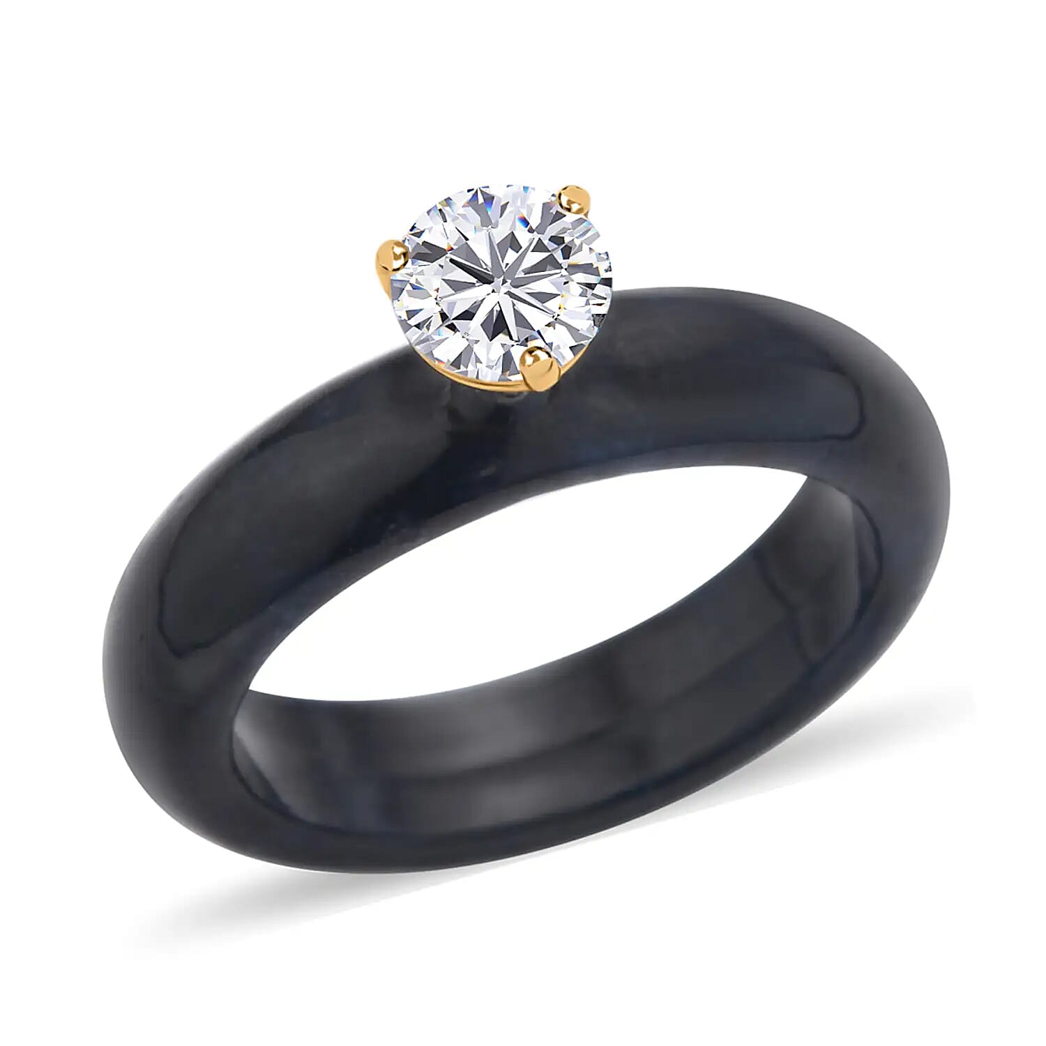 Moissanite and Black Jade (D) 10.30 ctw Band Ring in Vermeil YG Over Sterling Silver