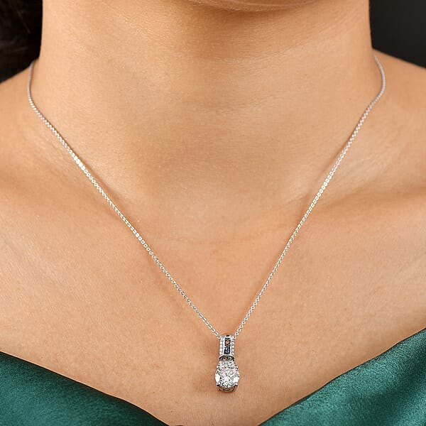 Moissanite And Multi Sapphire 1.80 Ctw Pendant Necklace In Rhodium Over Sterling Silver 20 Inches